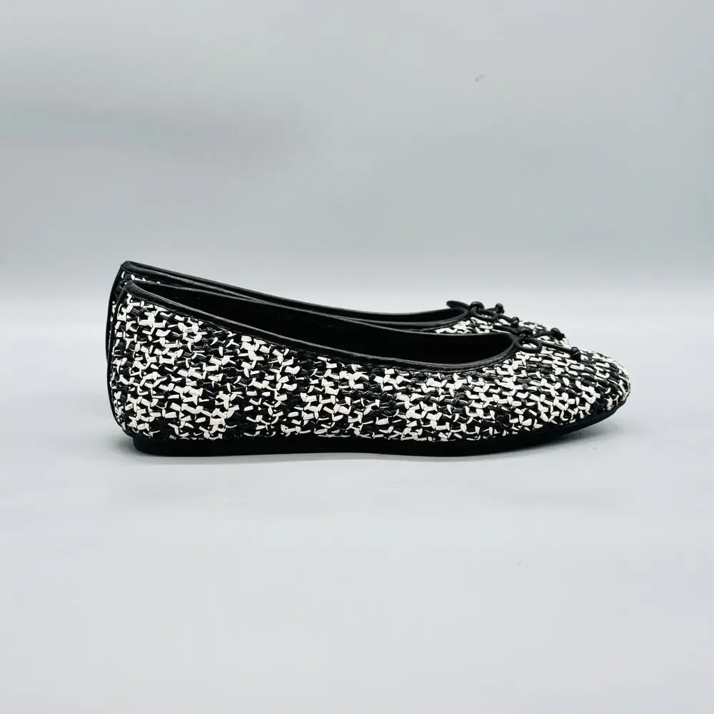 FitFlop Shoes Womens 8 White Black Woven Bow Ballet Flats Comfort Slip On Casual